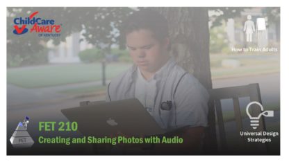 The course catalog image for FET 210 features a man holding a laptop sitting under a tree.