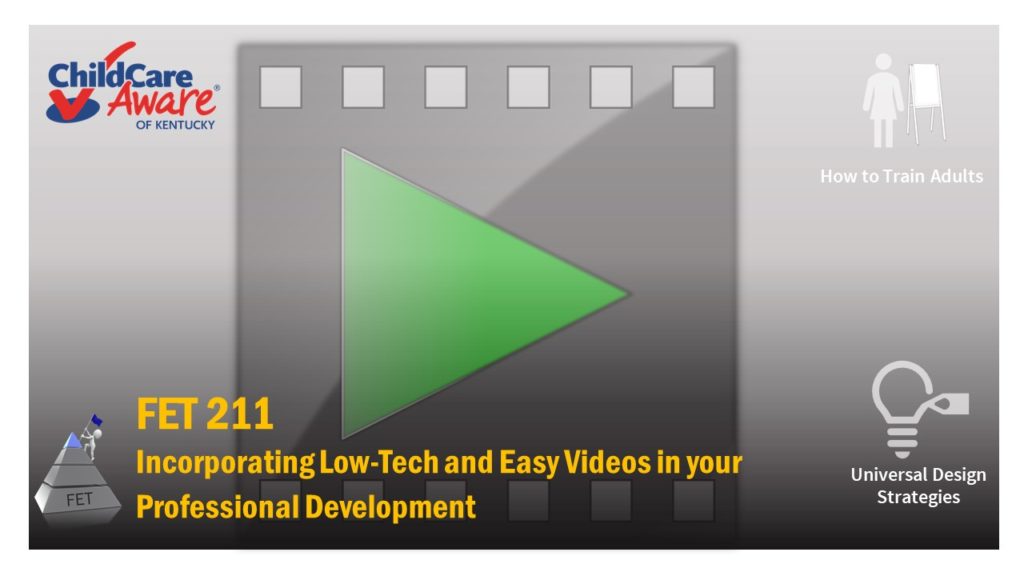 The course catalog image for FET 211 features a video image superimposed with a play button.