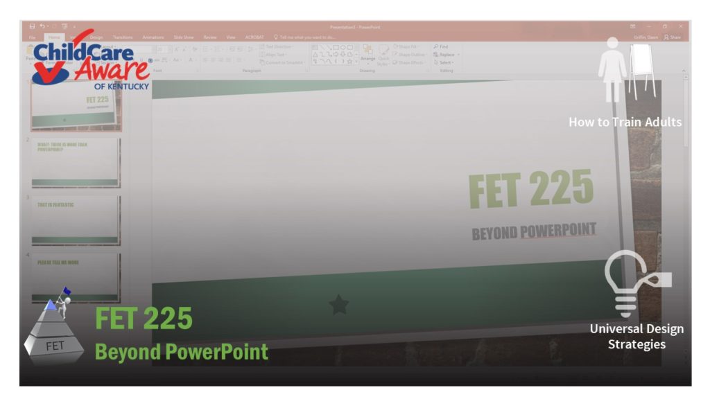 The course catalog image for FET 225 features a screenshot of the master slide of a PowerPoint presentation
