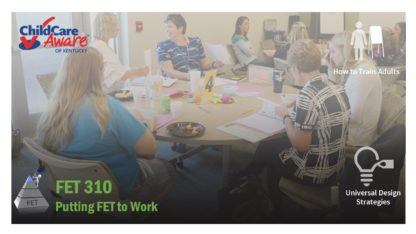 Course catalog image for Putting FET to Work features a training room with multiple people speaking to each other.