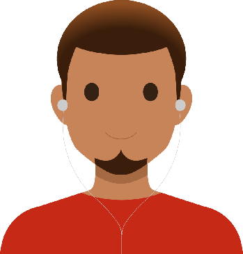 Graphic of a male student wearing earbuds.