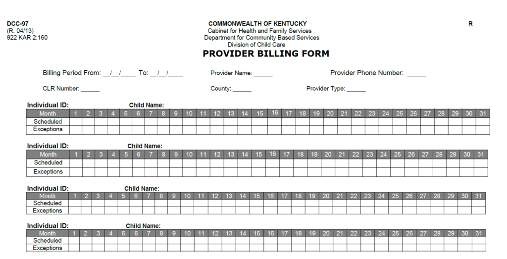 The DCC-97 Provider billing form