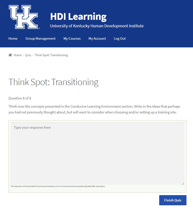 an image of a sample "Think Spot" from an online module