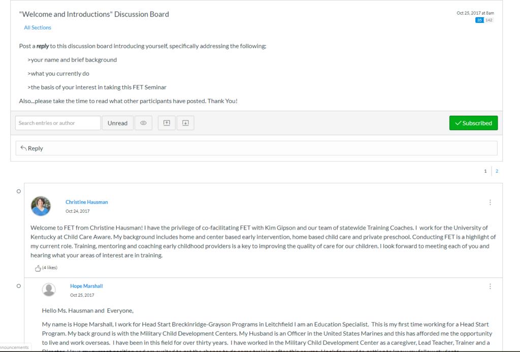 an image of a sample discussion board on a webpage