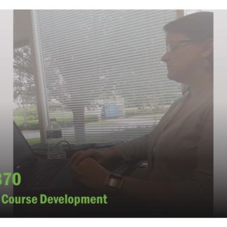 Course catalog image for FET 370 features a woman on a computer, sitting in front of a window.