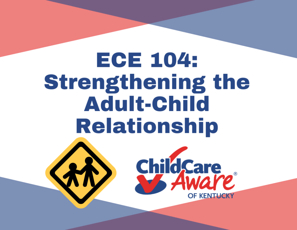 The ECE 104 course image features the course name, the child care aware logo, and an image of an adult holding the hand of a child.
