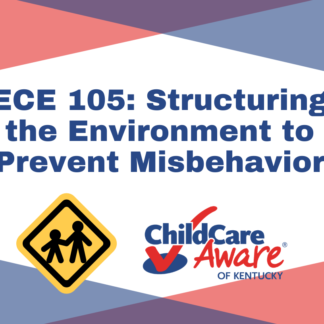 The ECE 105 course image features the course name, the child care aware logo, and an image of an adult holding the hand of a child.