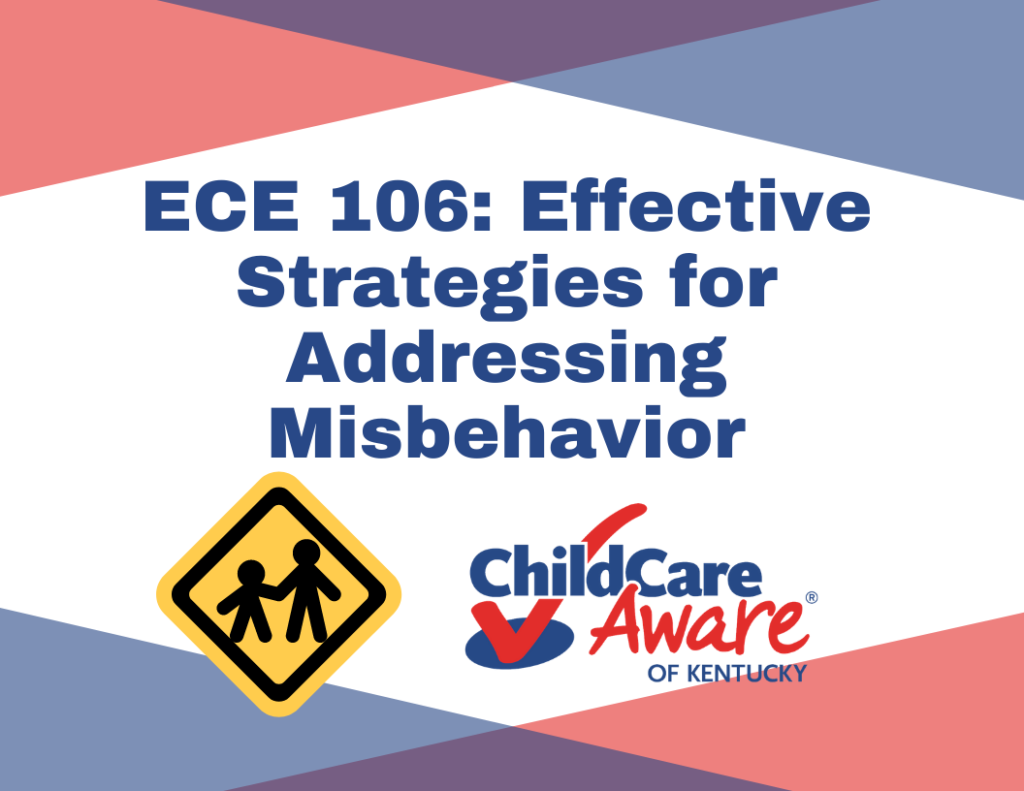 The ECE 105 course image features the course name, the child care aware logo, and an image of an adult holding the hand of a child.