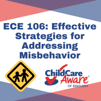 The ECE 105 course image features the course name, the child care aware logo, and an image of an adult holding the hand of a child.