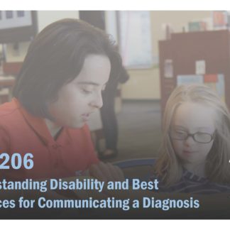 The PHT 206 course image features a teacher with Down syndrome reading at a table to a girl.