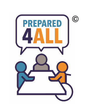 The following is alt text for an image. The Prepared4ALL logo shows three figures seated at a table. A collective speech bubble above them says Prepared4ALL.