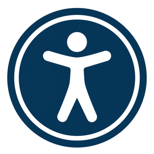 accessibility widget logo showing a stick figure person surrounded by a blue circle