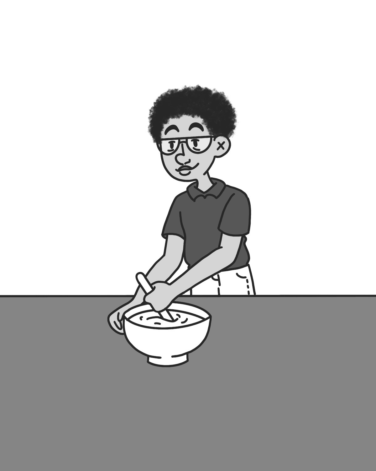 Huxley stirring a bowl