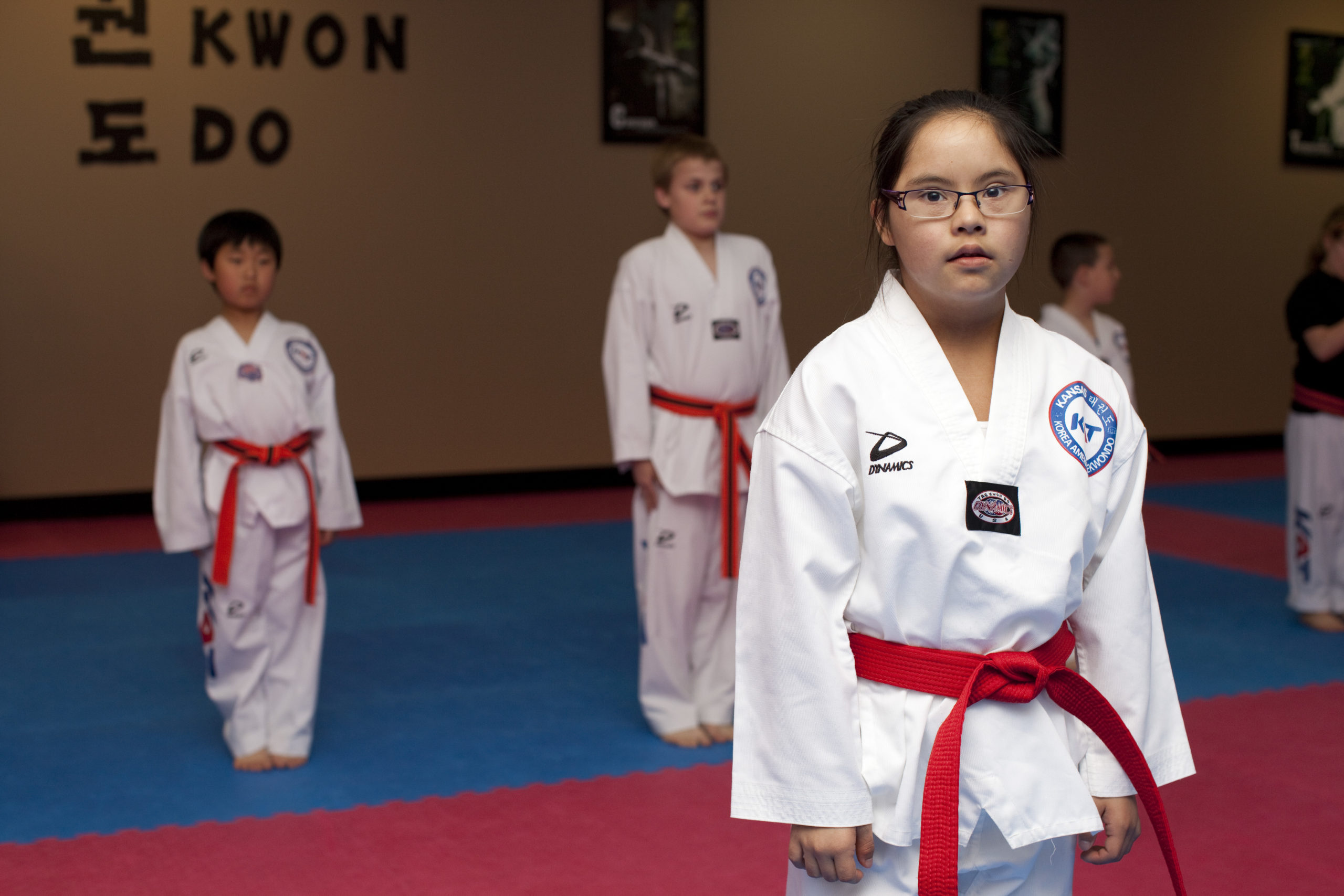 Young woman with Down syndrome in martial arts.