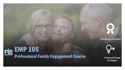 The course image for EMP 105 features a woman hugging a young man, with an older man smiling at the pair.