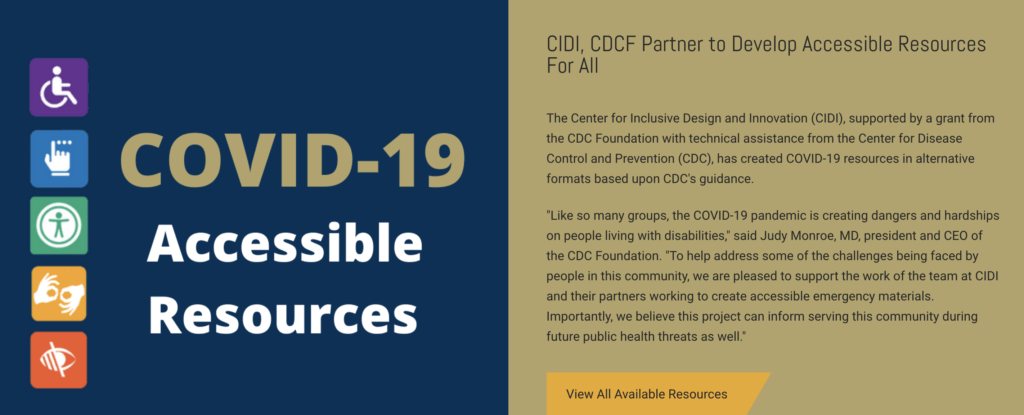 Screenshot of Georgia Tech's Center on COVID-19 Accessible Resources