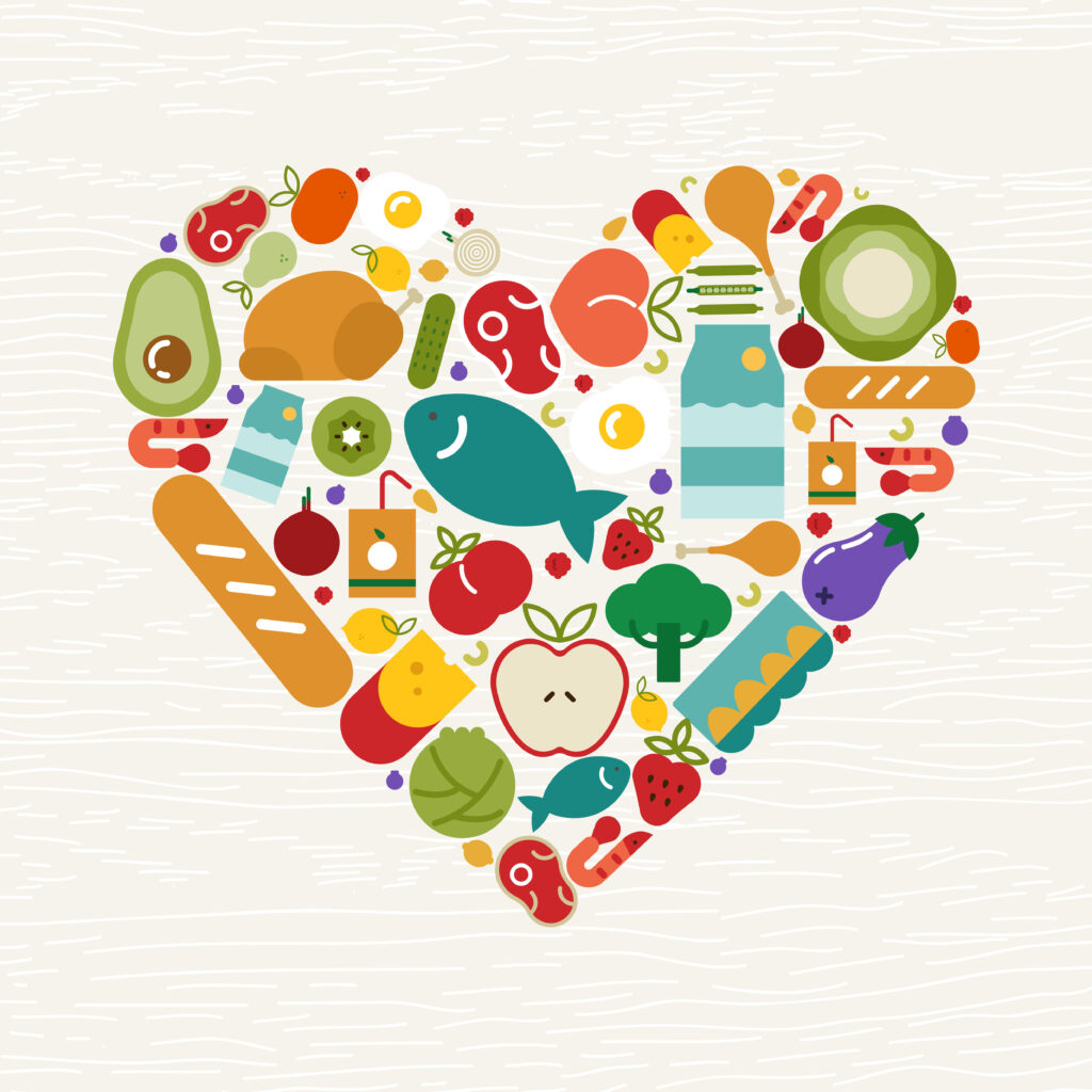 Food icon heart shape for health concept