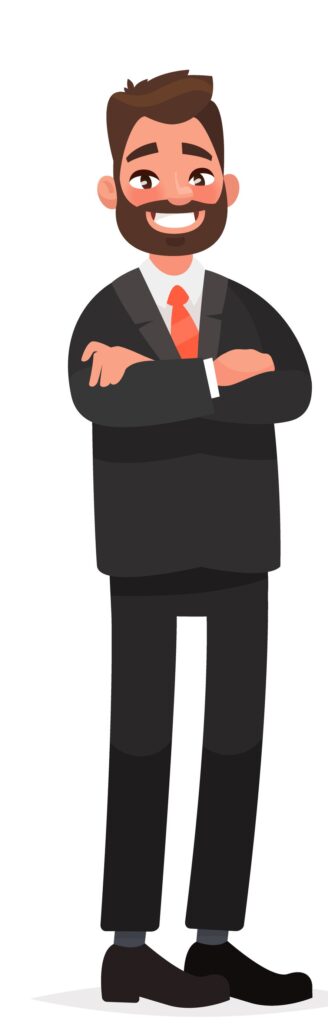 Illustration of a man in a business suite smiling with his arms crossed over his chest.