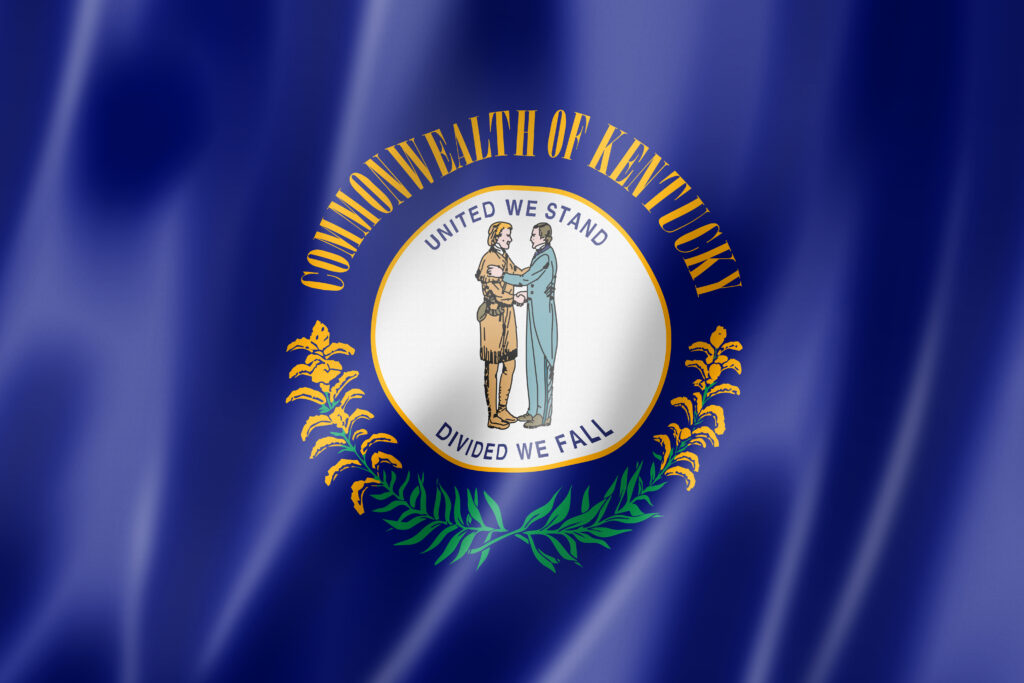 Kentucky flag, united states waving banner collection. 3D illustration
