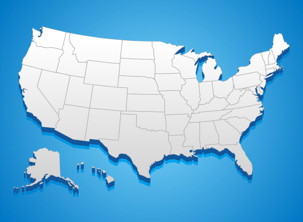 outline of the United States against a blue background