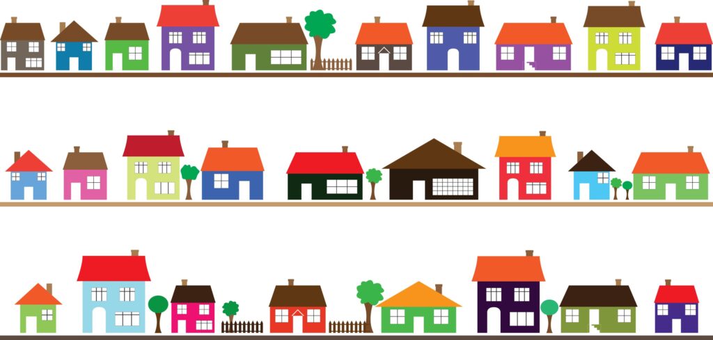 Collage of various houses of different sizes and colors.