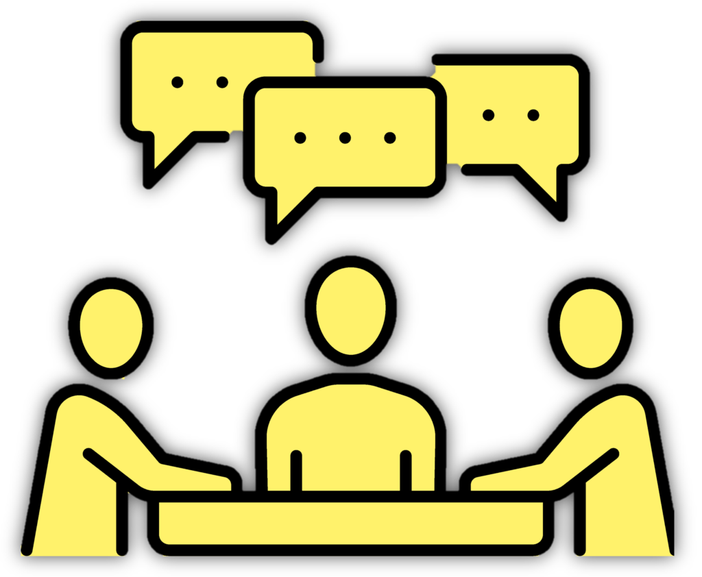 people talking at a table