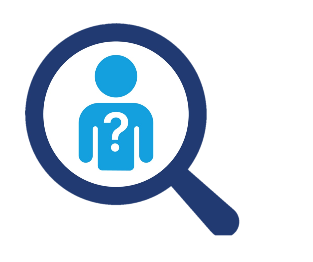 Magnifying glass with a person and a question mark