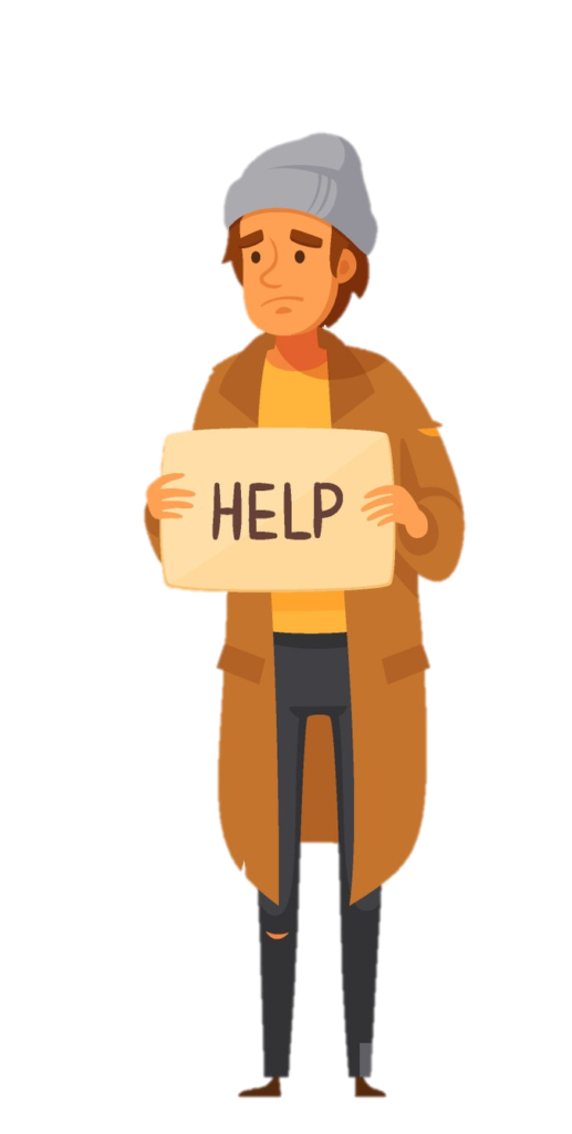 illustration of a man holding a sign that reads "help"