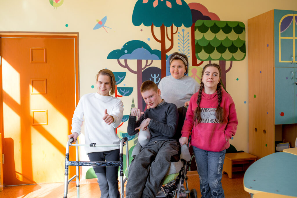 Group of teenagers with disabilities
