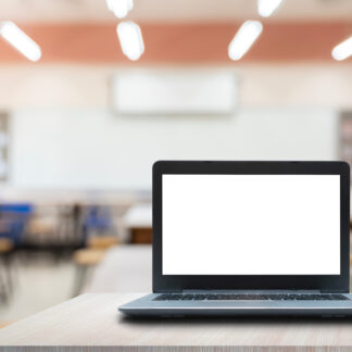 Open laptop on a desk.