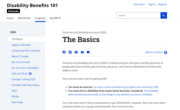 Screen shot of "The Basics" article.