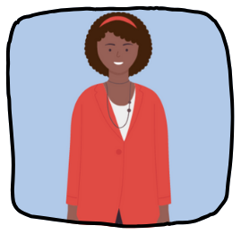 Michelle, Speech Language Pathologist, standing wearing a red jacket and white shirt, with arms to the side.