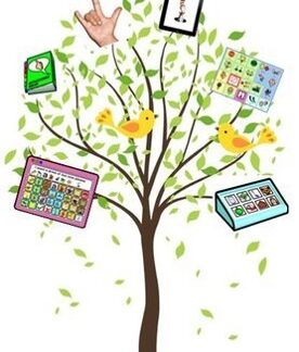 A tree has a variety of AAC hanging from it's branches